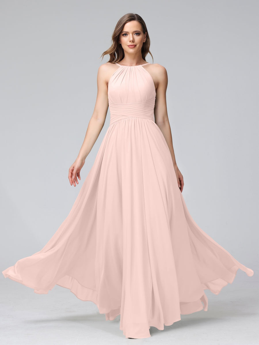 Ligne A/Princesse Licou Sans Manches La Longueur du Sol Bridemaid Robes avec Froufrous