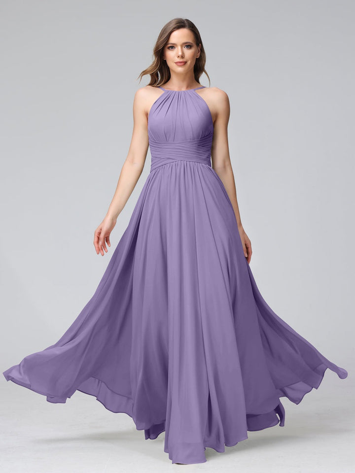 Ligne A/Princesse Licou Sans Manches La Longueur du Sol Bridemaid Robes avec Froufrous