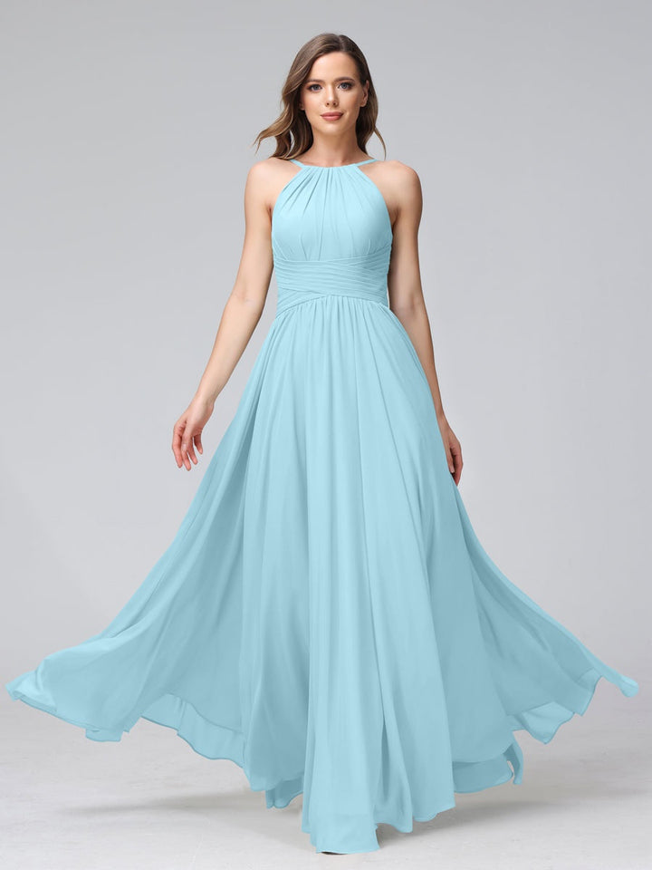 Ligne A/Princesse Licou Sans Manches La Longueur du Sol Bridemaid Robes avec Froufrous