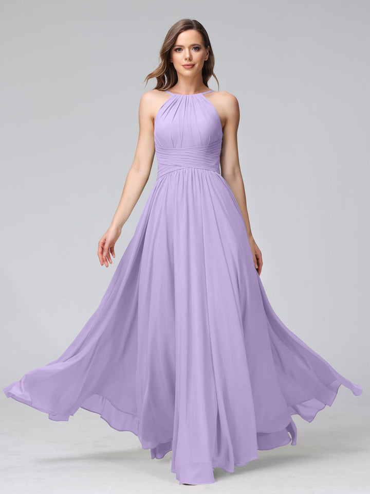 Ligne A/Princesse Licou Sans Manches La Longueur du Sol Bridemaid Robes avec Froufrous