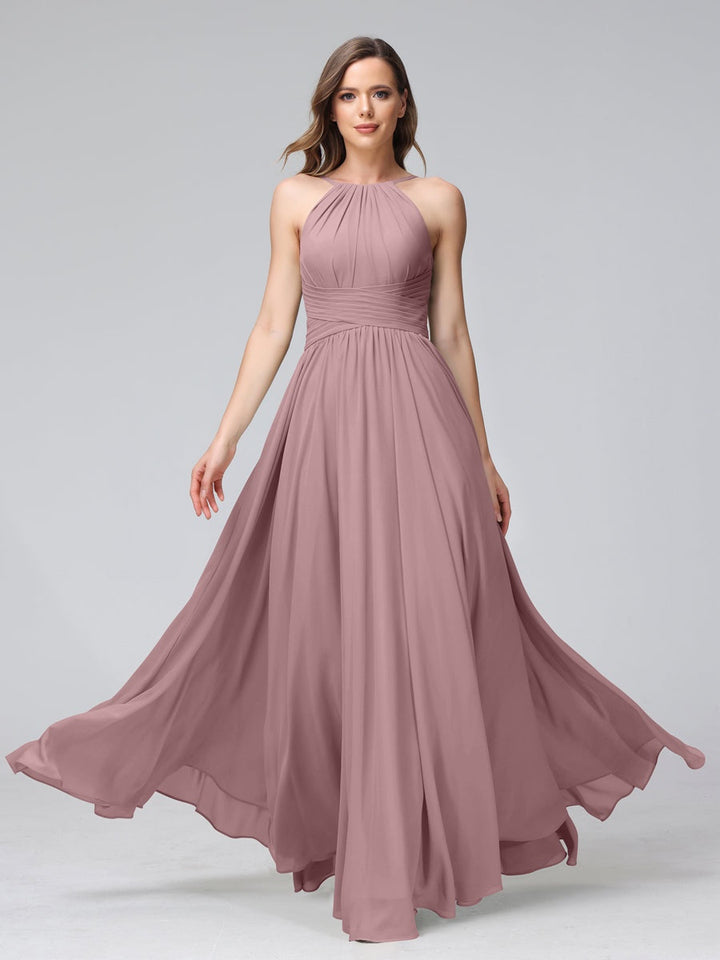Ligne A/Princesse Licou Sans Manches La Longueur du Sol Bridemaid Robes avec Froufrous