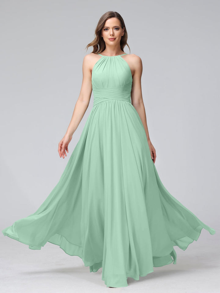 Ligne A/Princesse Licou Sans Manches La Longueur du Sol Bridemaid Robes avec Froufrous
