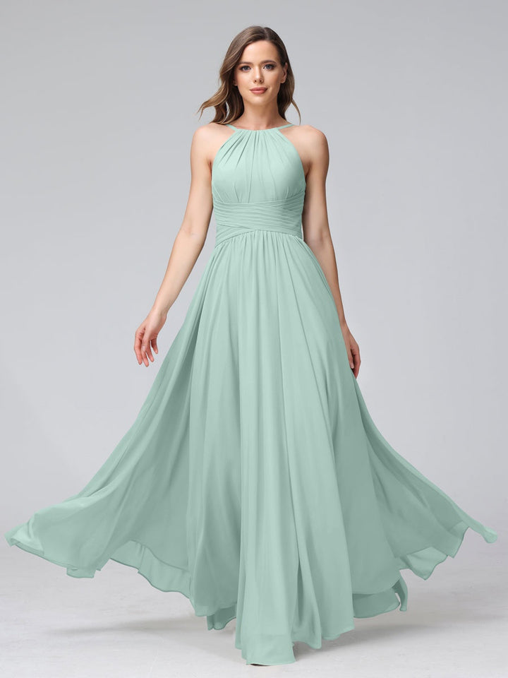 Ligne A/Princesse Licou Sans Manches La Longueur du Sol Bridemaid Robes avec Froufrous