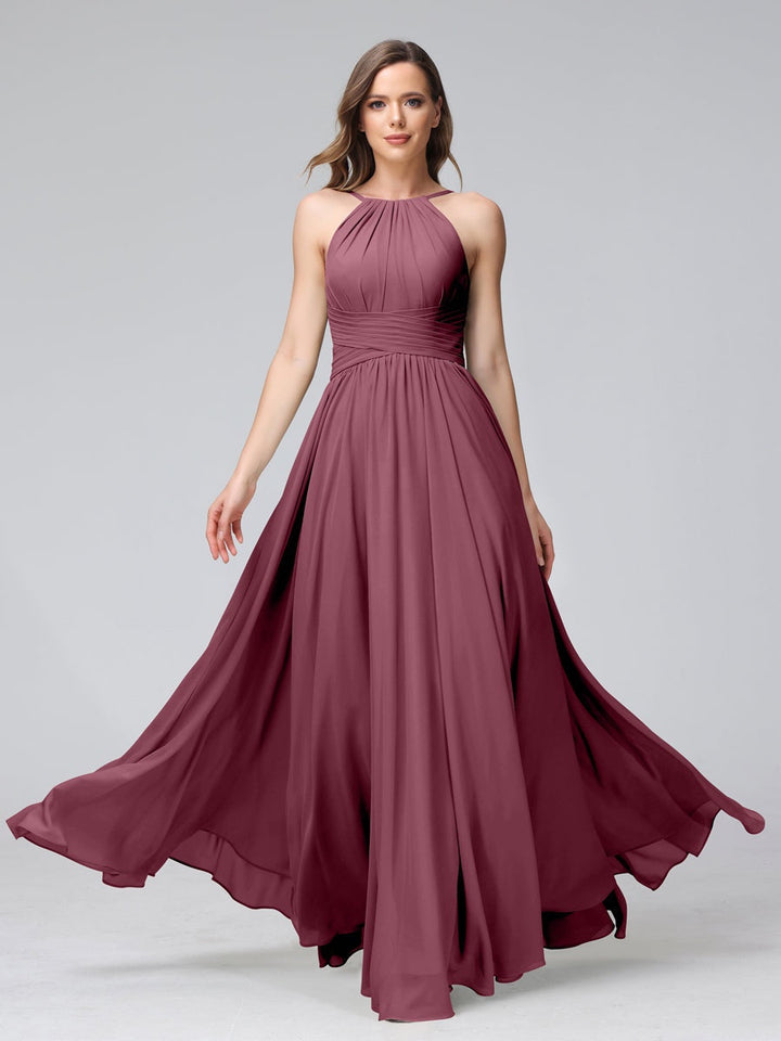 Ligne A/Princesse Licou Sans Manches La Longueur du Sol Bridemaid Robes avec Froufrous