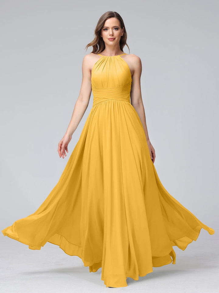 Ligne A/Princesse Licou Sans Manches La Longueur du Sol Bridemaid Robes avec Froufrous