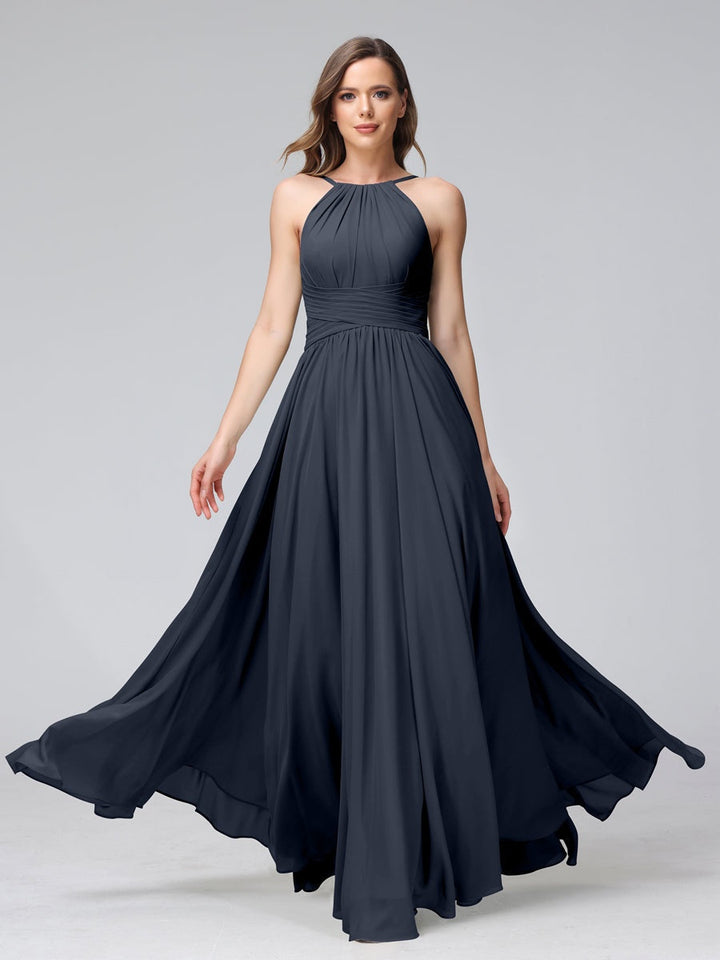 Ligne A/Princesse Licou Sans Manches La Longueur du Sol Bridemaid Robes avec Froufrous
