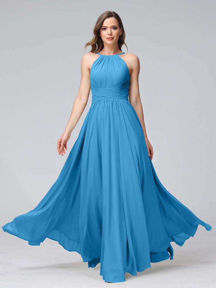 Ligne A/Princesse Licou Sans Manches La Longueur du Sol Bridemaid Robes avec Froufrous