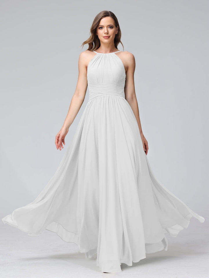 Ligne A/Princesse Licou Sans Manches La Longueur du Sol Bridemaid Robes avec Froufrous