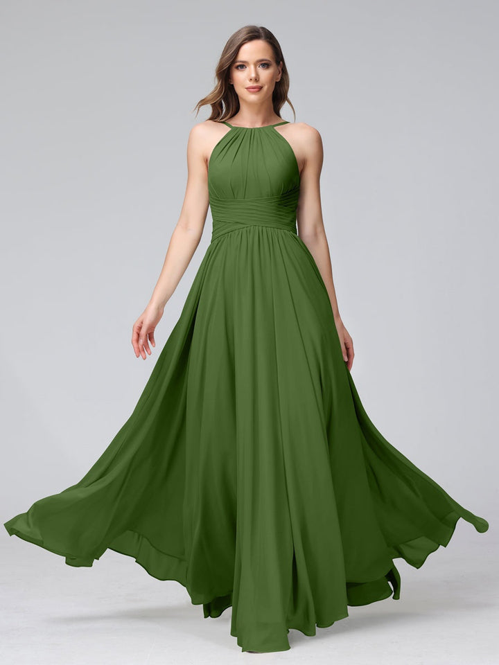 Ligne A/Princesse Licou Sans Manches La Longueur du Sol Bridemaid Robes avec Froufrous