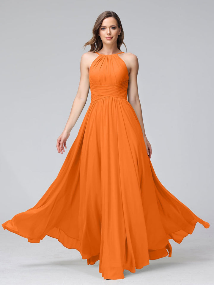 Ligne A/Princesse Licou Sans Manches La Longueur du Sol Bridemaid Robes avec Froufrous