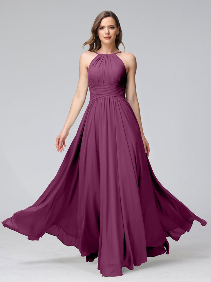 Ligne A/Princesse Licou Sans Manches La Longueur du Sol Bridemaid Robes avec Froufrous