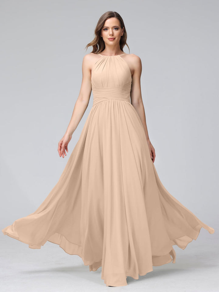 Ligne A/Princesse Licou Sans Manches La Longueur du Sol Bridemaid Robes avec Froufrous