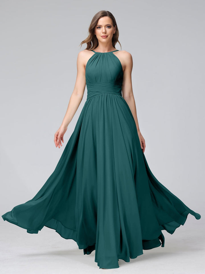 Ligne A/Princesse Licou Sans Manches La Longueur du Sol Bridemaid Robes avec Froufrous