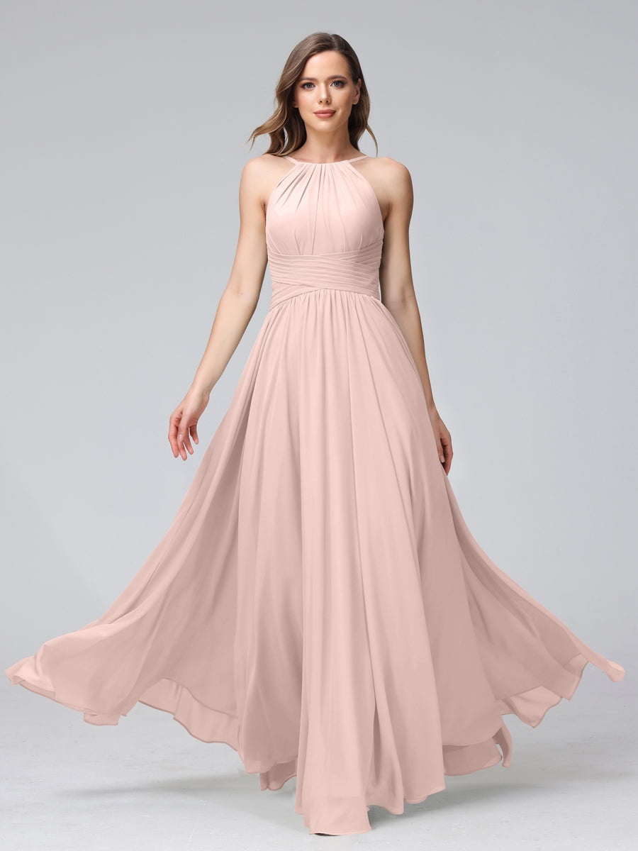 Ligne A/Princesse Licou Sans Manches La Longueur du Sol Bridemaid Robes avec Froufrous