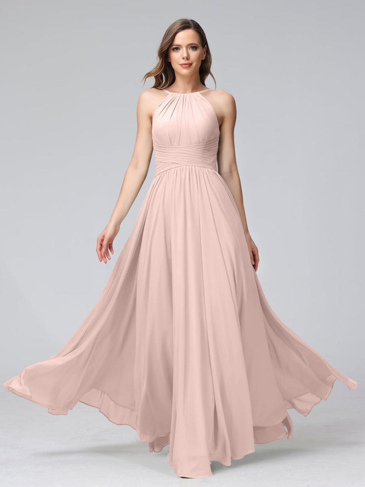 Ligne A/Princesse Licou Sans Manches La Longueur du Sol Bridemaid Robes avec Froufrous