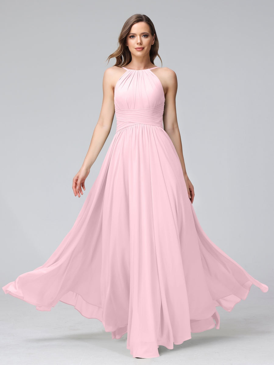 Ligne A/Princesse Licou Sans Manches La Longueur du Sol Bridemaid Robes avec Froufrous