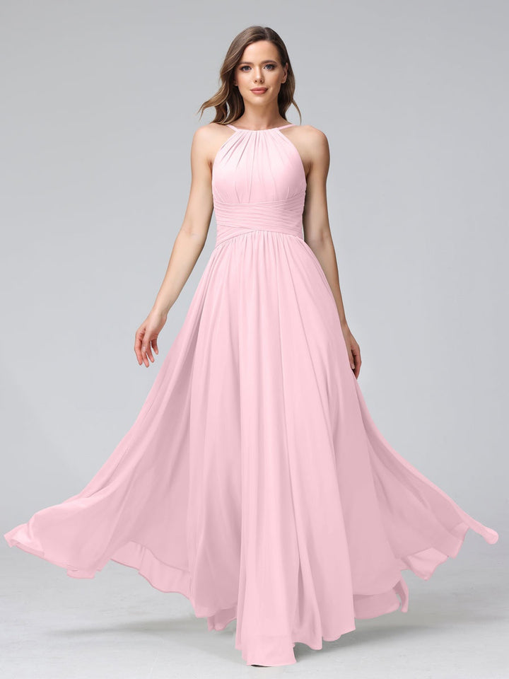 Ligne A/Princesse Licou Sans Manches La Longueur du Sol Bridemaid Robes avec Froufrous