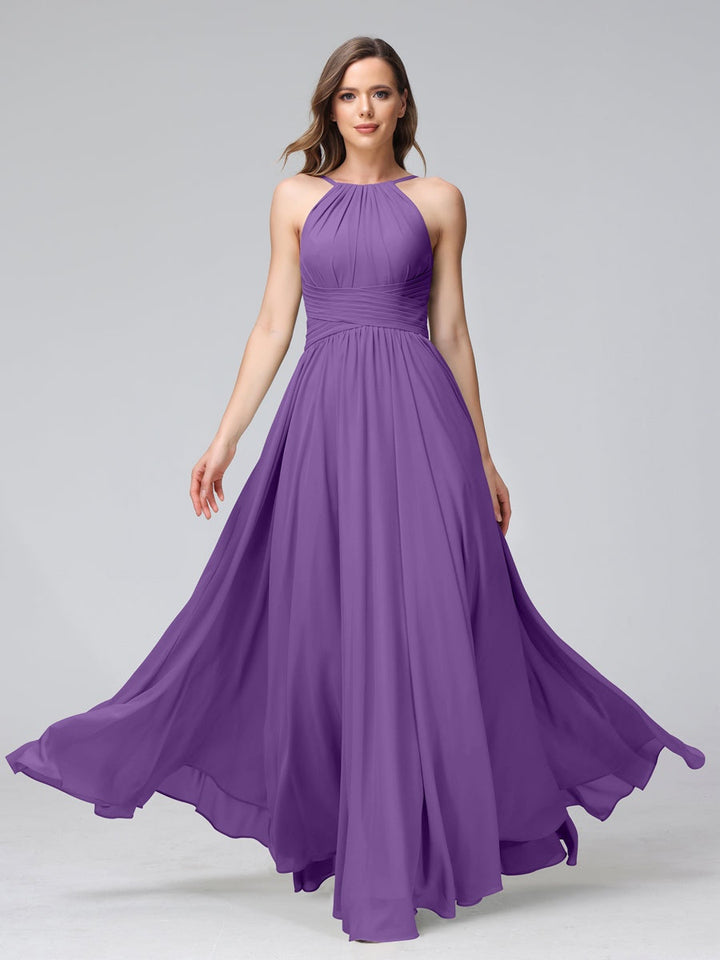 Ligne A/Princesse Licou Sans Manches La Longueur du Sol Bridemaid Robes avec Froufrous