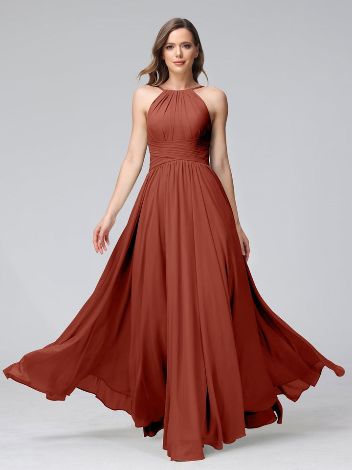 Ligne A/Princesse Licou Sans Manches La Longueur du Sol Bridemaid Robes avec Froufrous