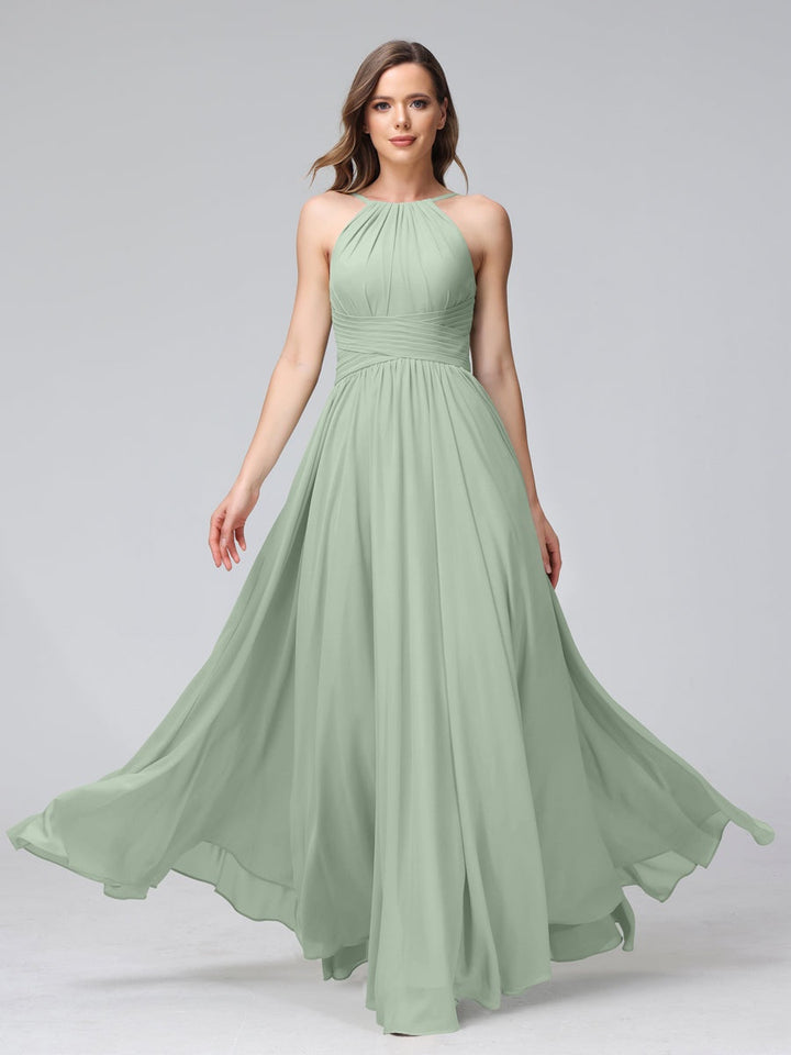 Ligne A/Princesse Licou Sans Manches La Longueur du Sol Bridemaid Robes avec Froufrous