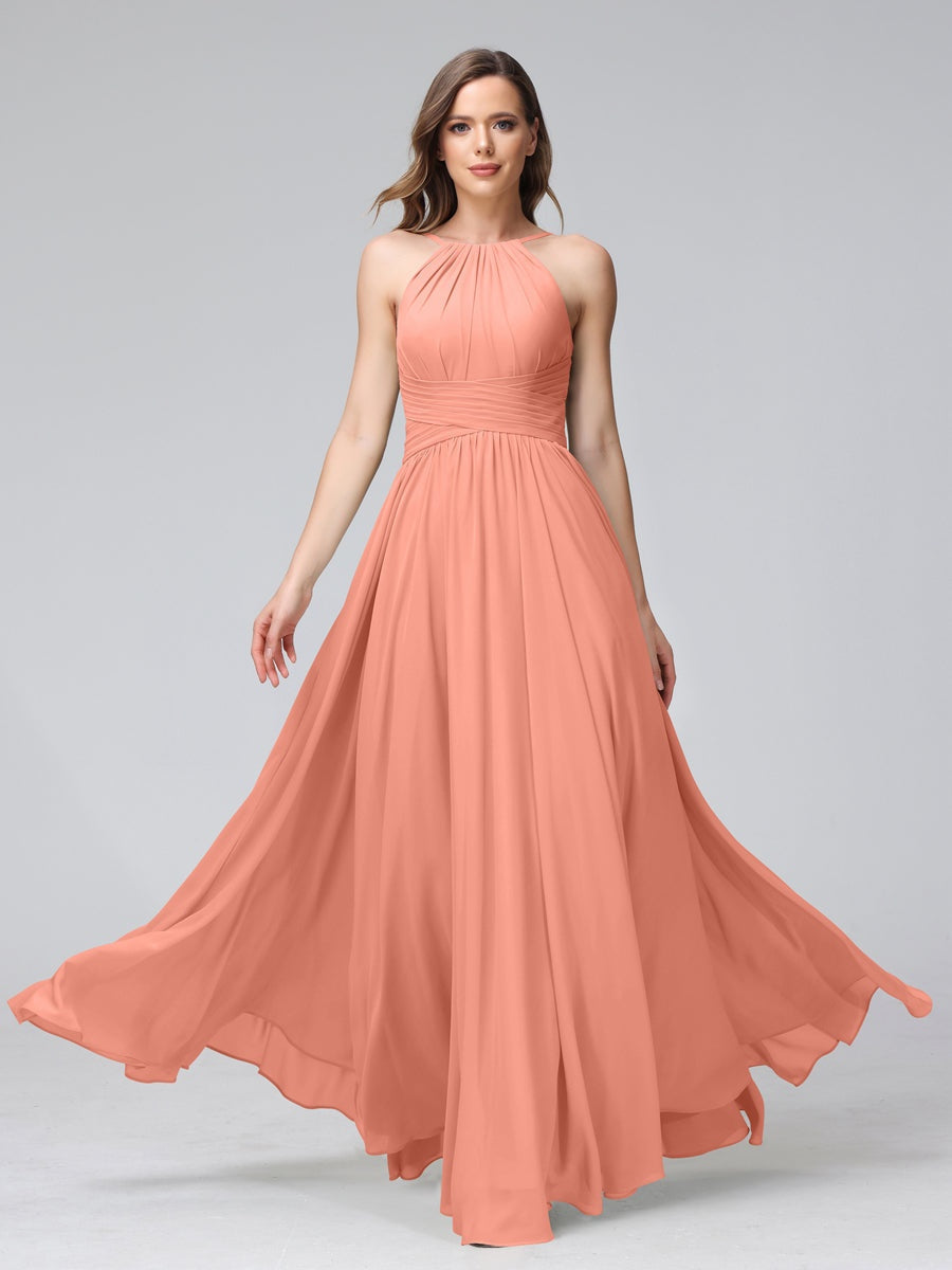 Ligne A/Princesse Licou Sans Manches La Longueur du Sol Bridemaid Robes avec Froufrous