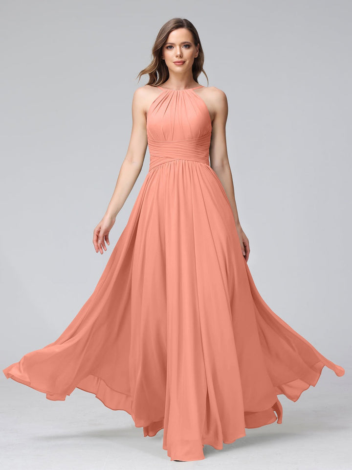 Ligne A/Princesse Licou Sans Manches La Longueur du Sol Bridemaid Robes avec Froufrous