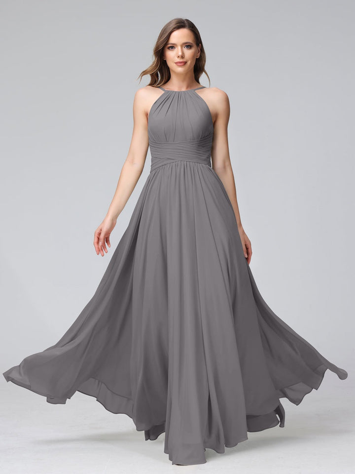 Ligne A/Princesse Licou Sans Manches La Longueur du Sol Bridemaid Robes avec Froufrous