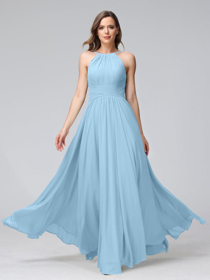 Ligne A/Princesse Licou Sans Manches La Longueur du Sol Bridemaid Robes avec Froufrous