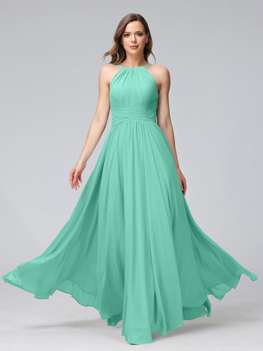 Ligne A/Princesse Licou Sans Manches La Longueur du Sol Bridemaid Robes avec Froufrous
