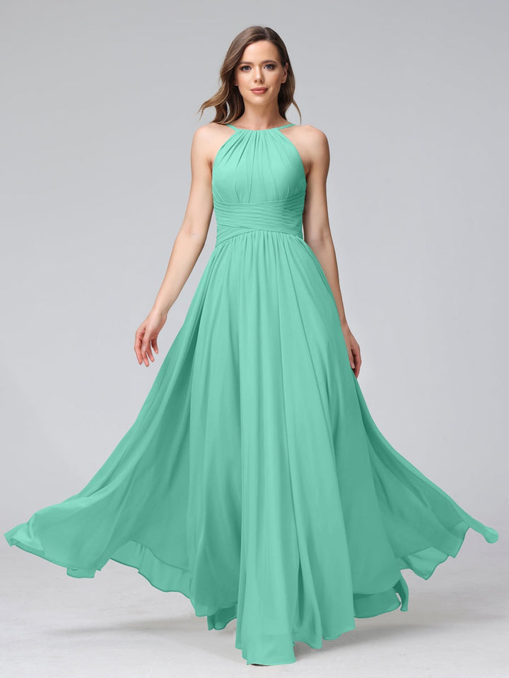 Ligne A/Princesse Licou Sans Manches La Longueur du Sol Bridemaid Robes avec Froufrous
