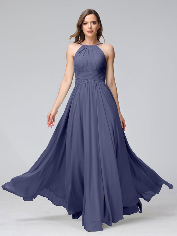 Ligne A/Princesse Licou Sans Manches La Longueur du Sol Bridemaid Robes avec Froufrous