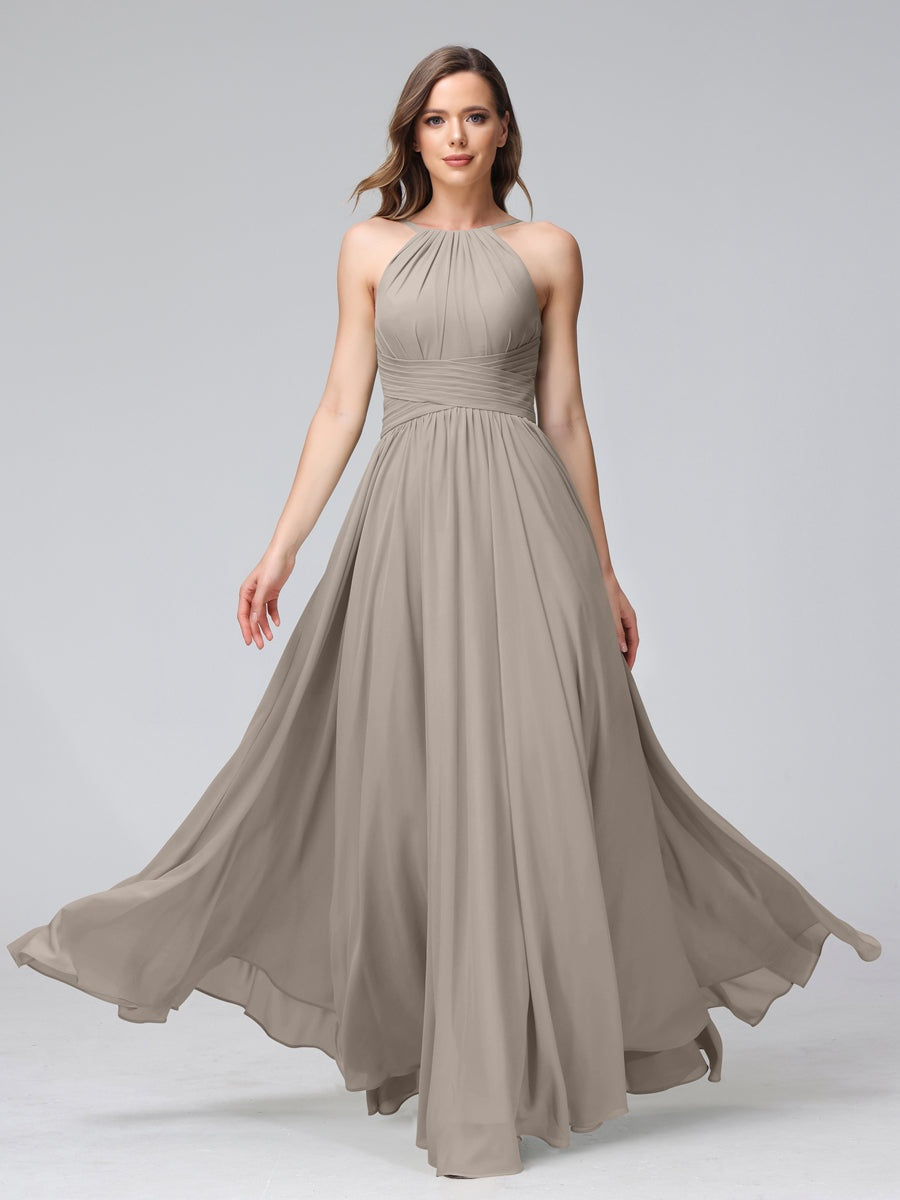 Ligne A/Princesse Licou Sans Manches La Longueur du Sol Bridemaid Robes avec Froufrous