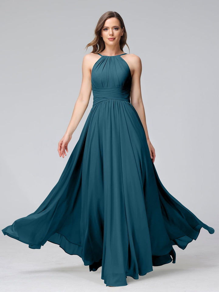 Ligne A/Princesse Licou Sans Manches La Longueur du Sol Bridemaid Robes avec Froufrous