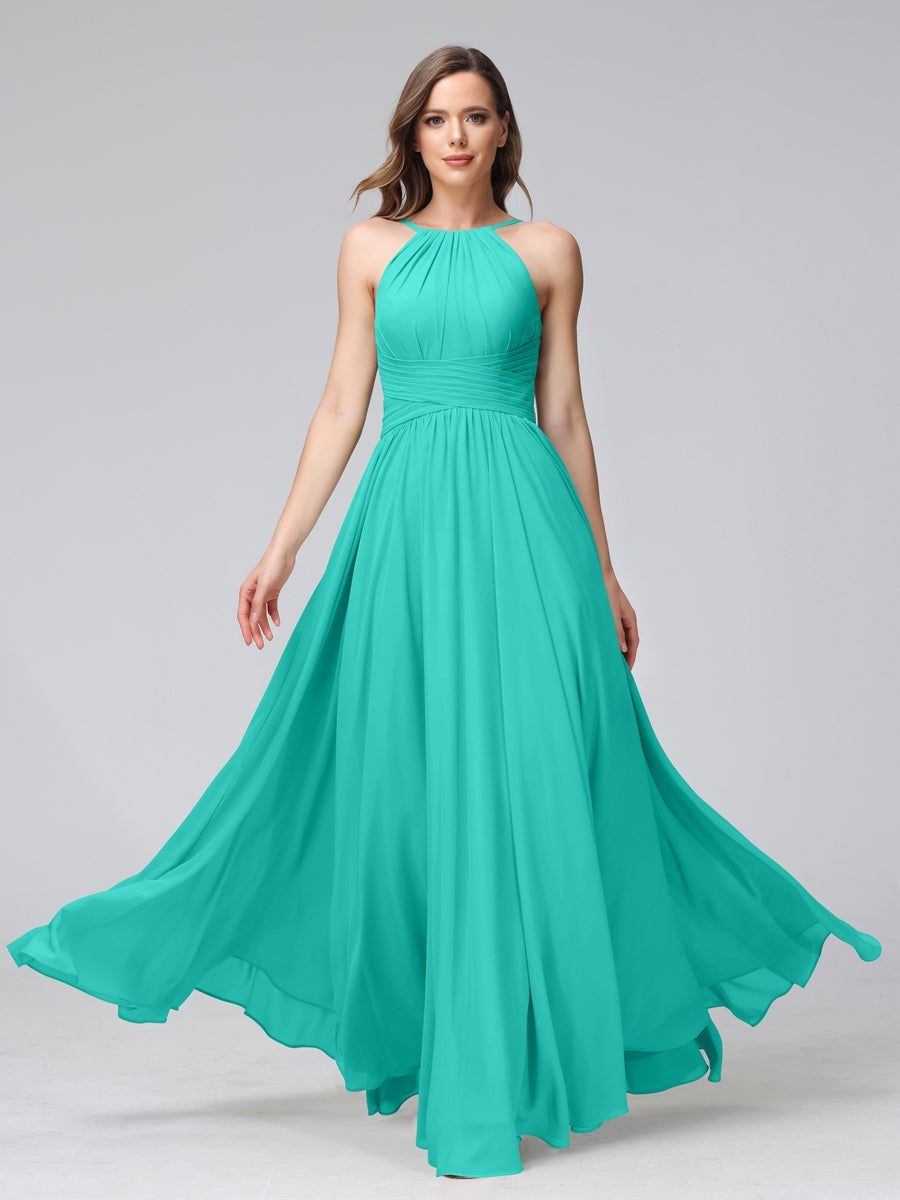 Ligne A/Princesse Licou Sans Manches La Longueur du Sol Bridemaid Robes avec Froufrous
