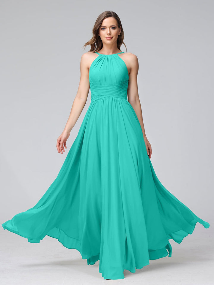 Ligne A/Princesse Licou Sans Manches La Longueur du Sol Bridemaid Robes avec Froufrous