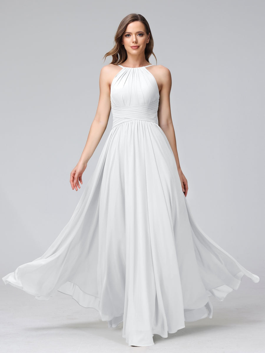 Ligne A/Princesse Licou Sans Manches La Longueur du Sol Bridemaid Robes avec Froufrous