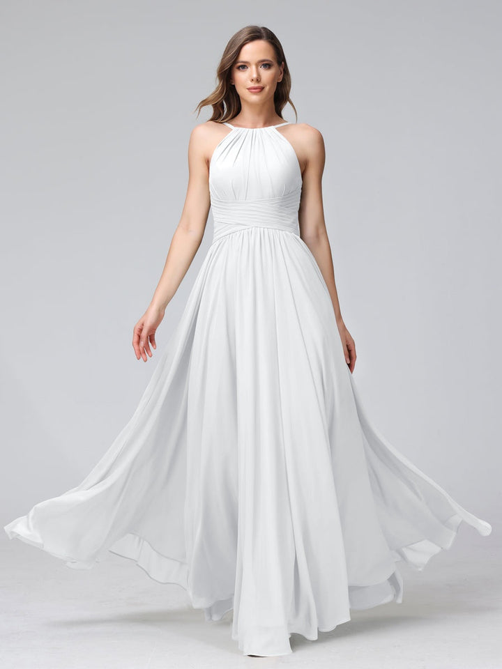 Ligne A/Princesse Licou Sans Manches La Longueur du Sol Bridemaid Robes avec Froufrous