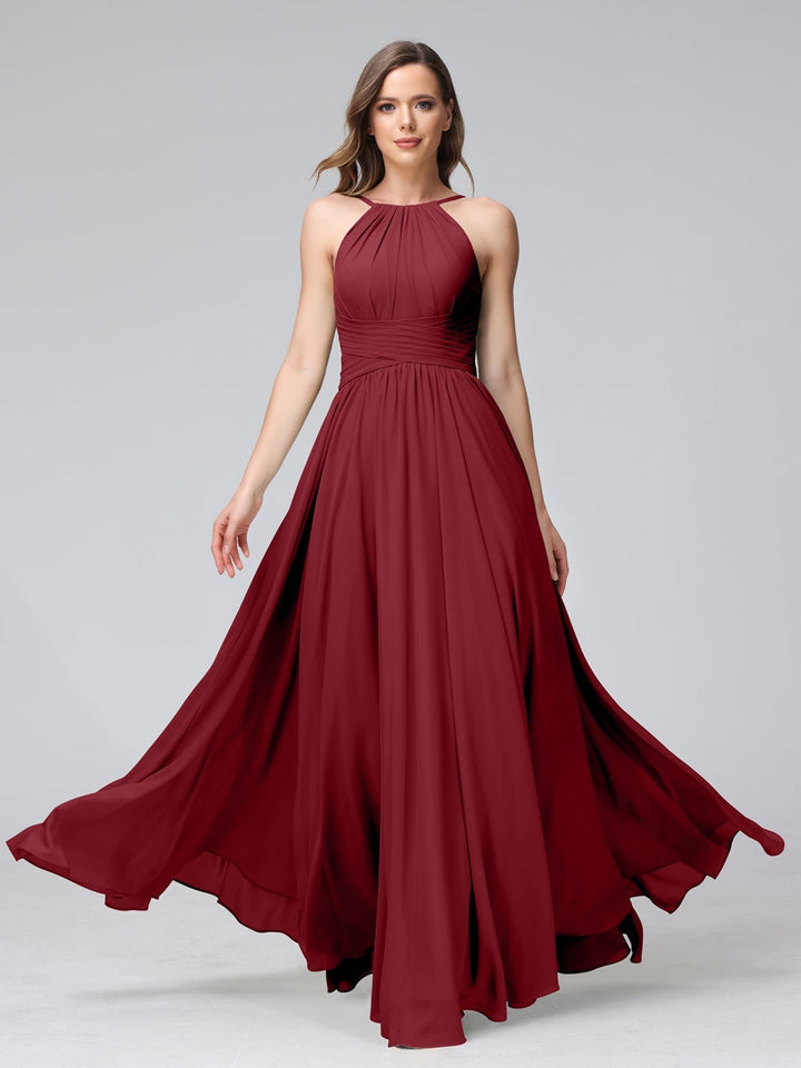 Ligne A/Princesse Licou Sans Manches La Longueur du Sol Bridemaid Robes avec Froufrous