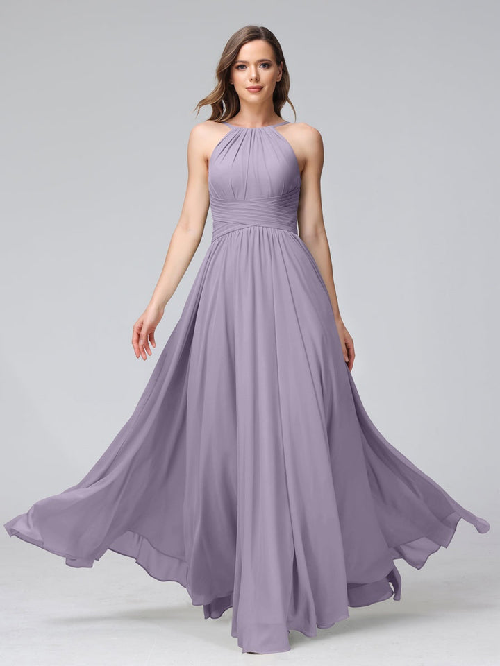 Ligne A/Princesse Licou Sans Manches La Longueur du Sol Bridemaid Robes avec Froufrous