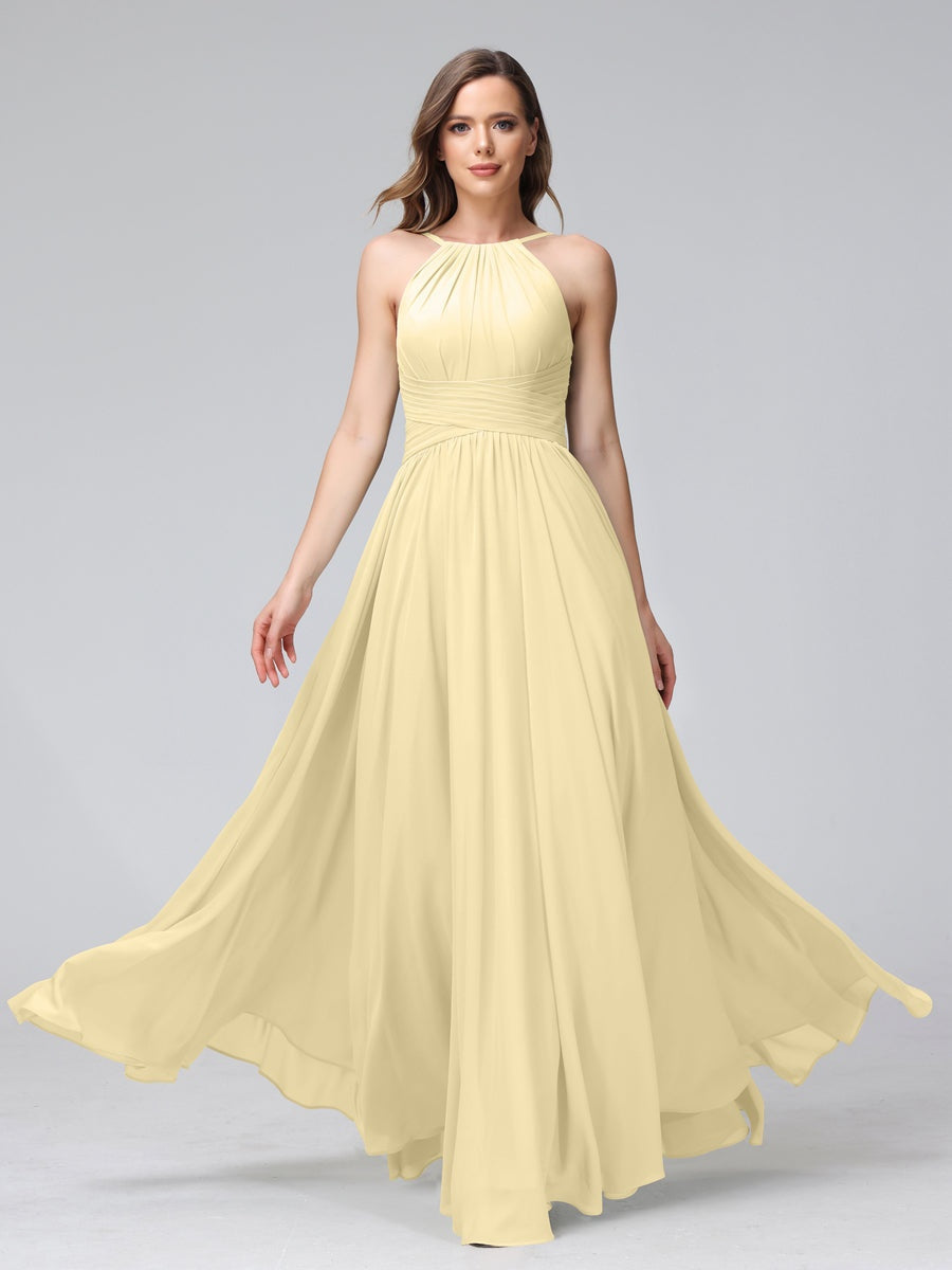 Ligne A/Princesse Licou Sans Manches La Longueur du Sol Bridemaid Robes avec Froufrous