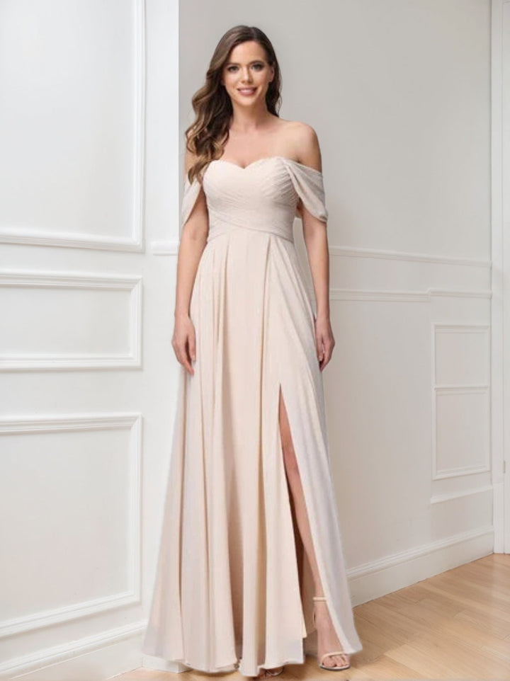 Ligne A/Princesse Hors de l'épaule Sans Manches La Longueur du Sol Bridemaid Robes avec Côté Divisé & Ruché
