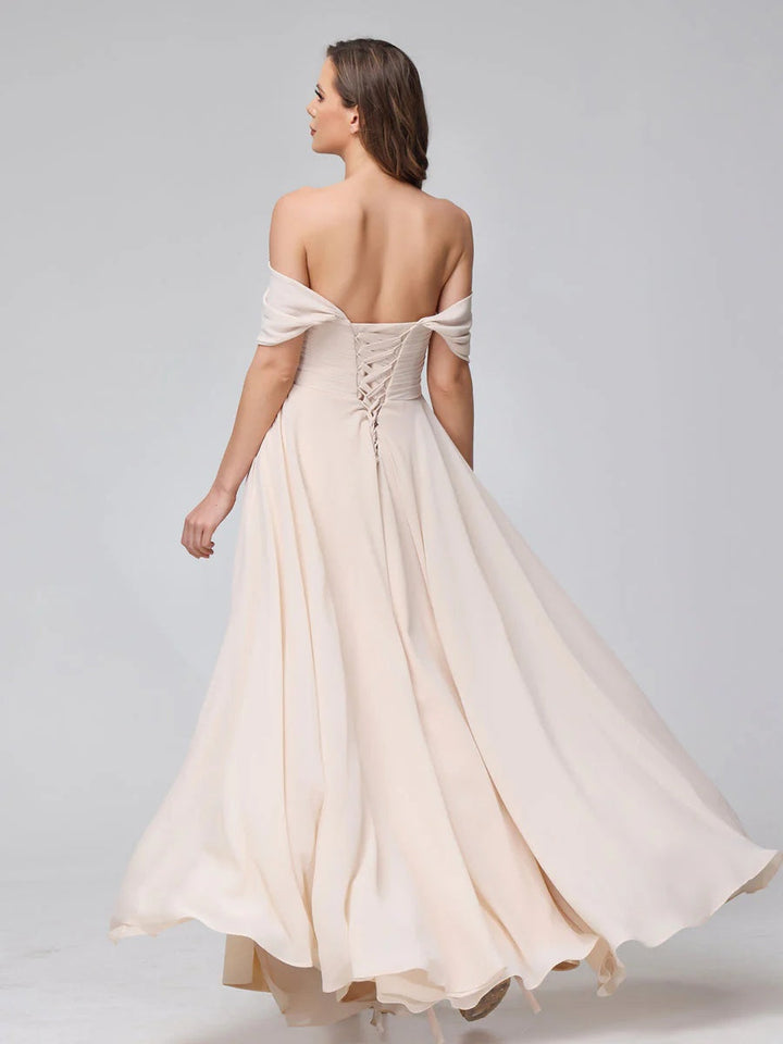 Ligne A/Princesse Hors de l'épaule Sans Manches La Longueur du Sol Bridemaid Robes avec Côté Divisé & Ruché