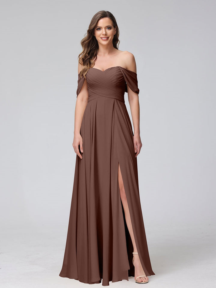 Ligne A/Princesse Hors de l'épaule Sans Manches La Longueur du Sol Bridemaid Robes avec Côté Divisé & Ruché