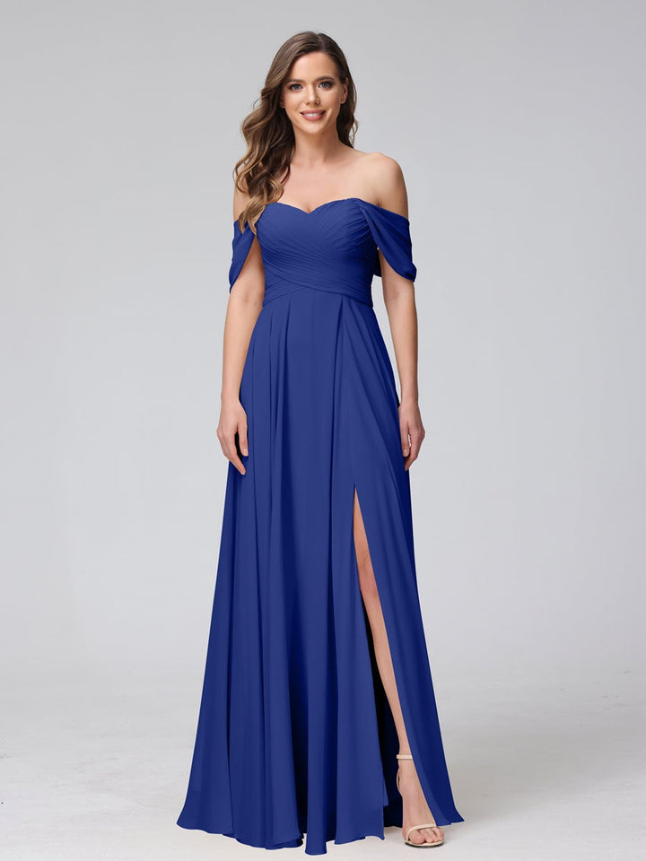 Ligne A/Princesse Hors de l'épaule Sans Manches La Longueur du Sol Bridemaid Robes avec Côté Divisé & Ruché