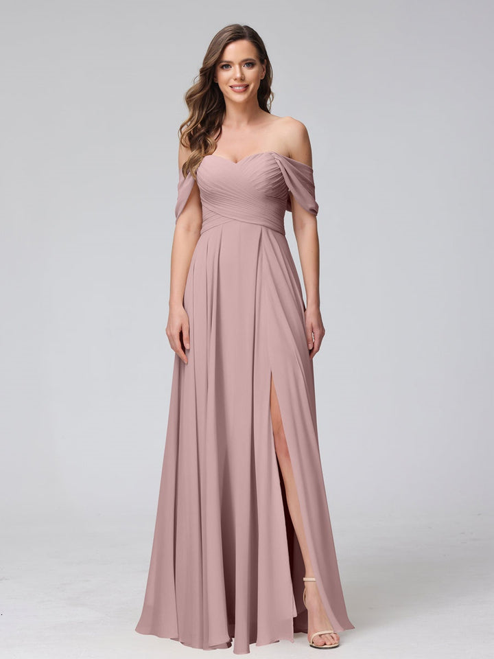 Ligne A/Princesse Hors de l'épaule Sans Manches La Longueur du Sol Bridemaid Robes avec Côté Divisé & Ruché