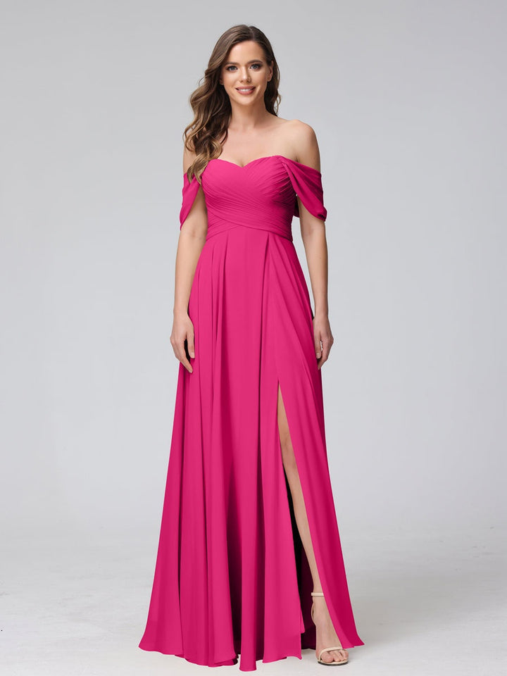 Ligne A/Princesse Hors de l'épaule Sans Manches La Longueur du Sol Bridemaid Robes avec Côté Divisé & Ruché