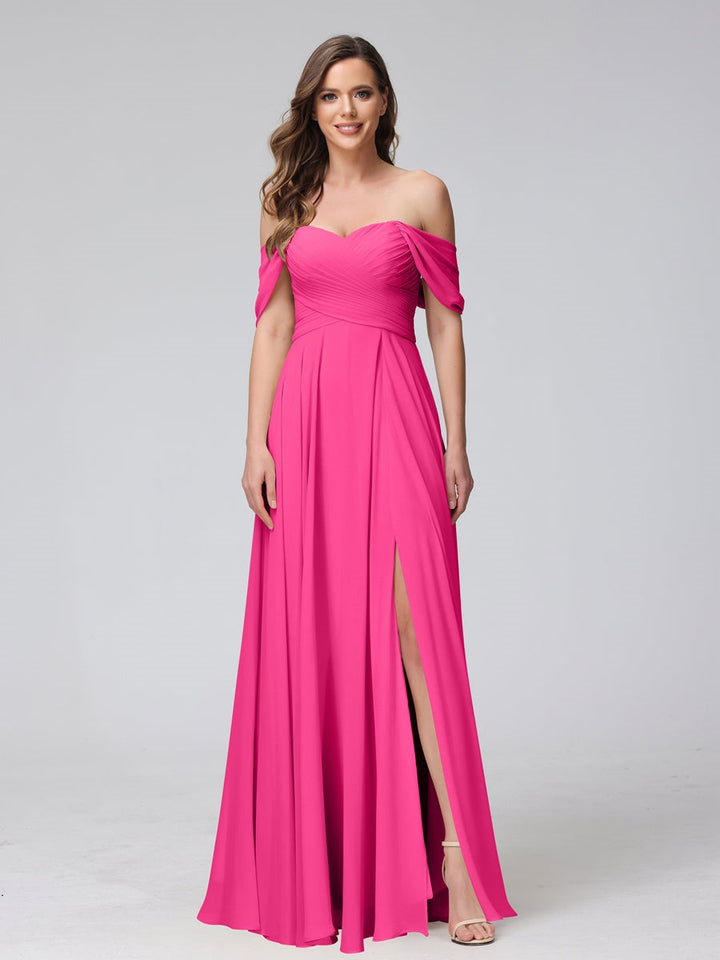 Ligne A/Princesse Hors de l'épaule Sans Manches La Longueur du Sol Bridemaid Robes avec Côté Divisé & Ruché