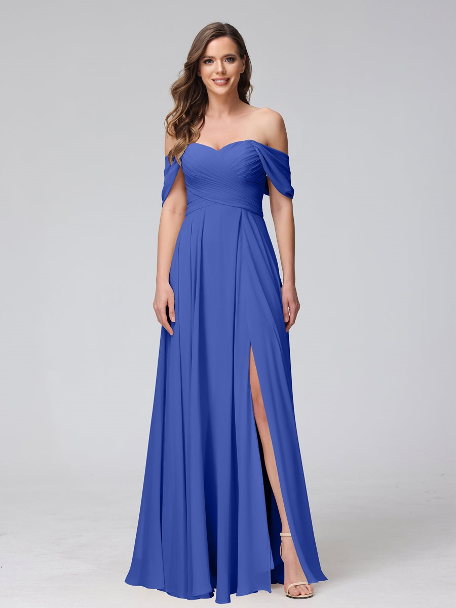 Ligne A/Princesse Hors de l'épaule Sans Manches La Longueur du Sol Bridemaid Robes avec Côté Divisé & Ruché