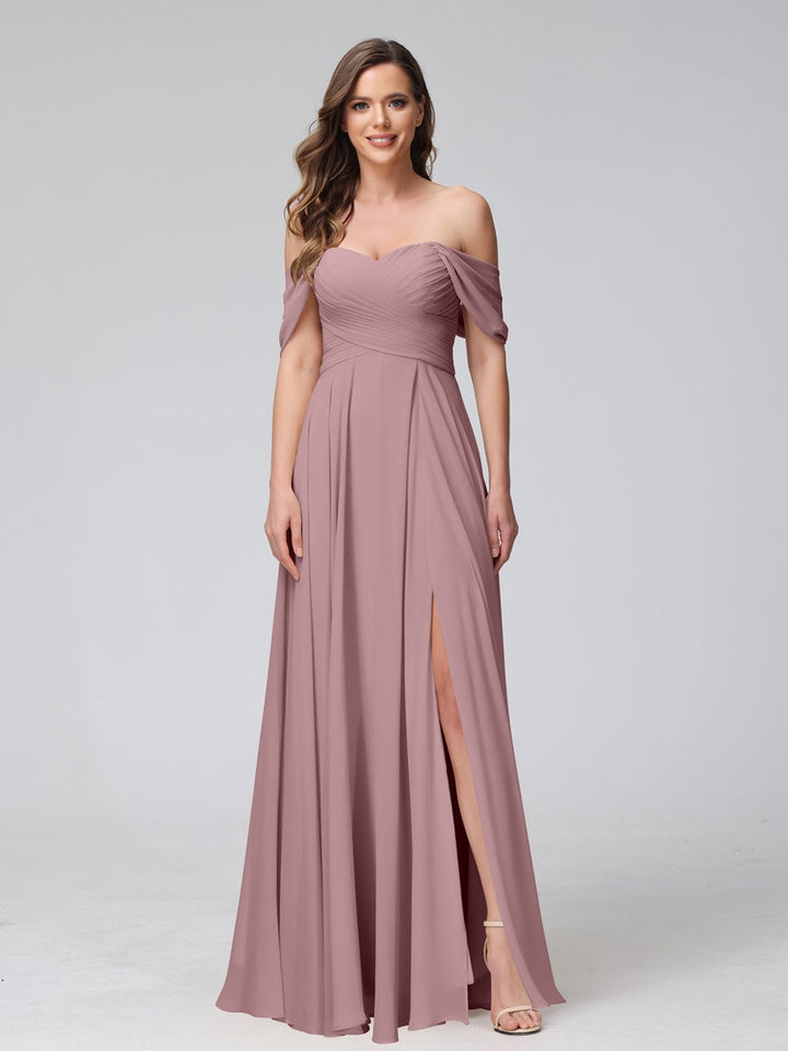 Ligne A/Princesse Hors de l'épaule Sans Manches La Longueur du Sol Bridemaid Robes avec Côté Divisé & Ruché