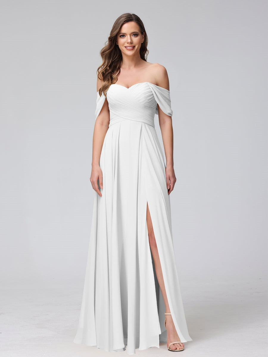 Ligne A/Princesse Hors de l'épaule Sans Manches La Longueur du Sol Bridemaid Robes avec Côté Divisé & Ruché